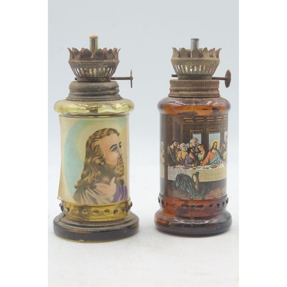 Other - Lot of 2 Vtg Jesus Mini Kerosene Oil Lanter Lamps